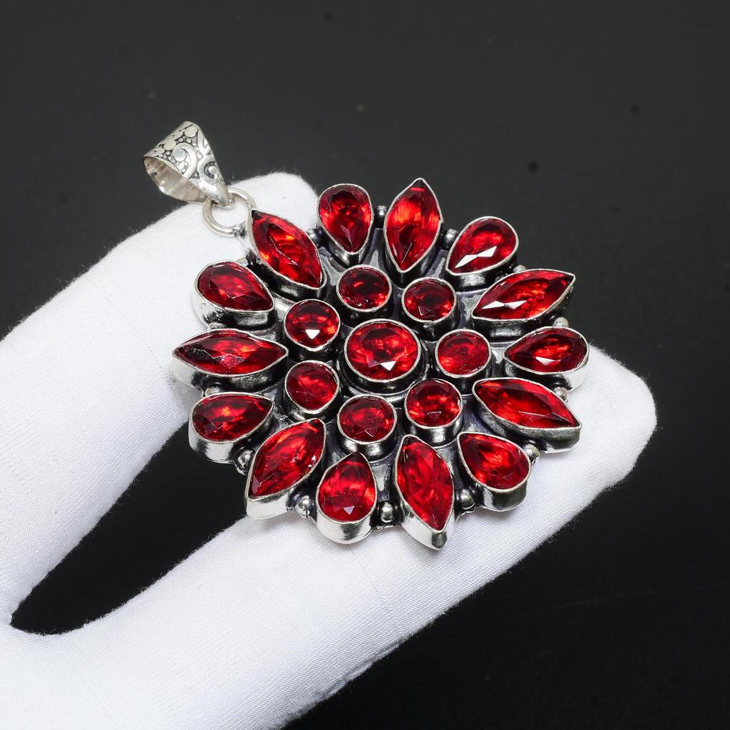 Schwarzer Spinell Edelstein Handgemacht 925 Sterling Silber Schmuck Anhänger Schwarzer Spinell Blumen Design Anhänger Schwarzer Spinell Schmuck für Geschenke