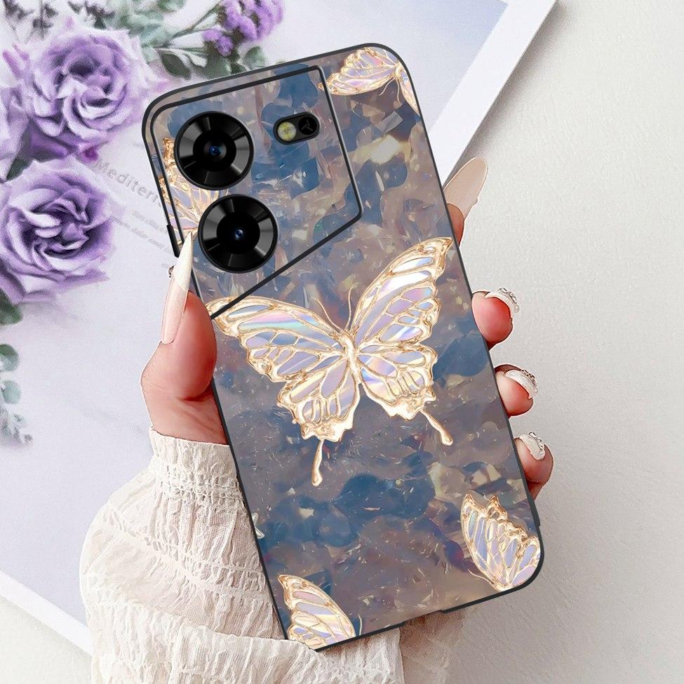 Cover For Tecno Pova 5 Case LH7n Silicone Cute Cat Fashion Flowers Luxury Painted Casing For Techno Pova 5 Phone Case Bumper