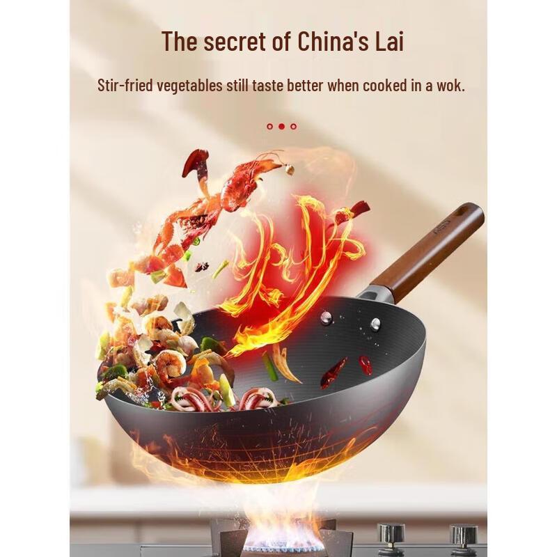 ASD Wrought Iron Non-Stick Wok for Gas Stoves