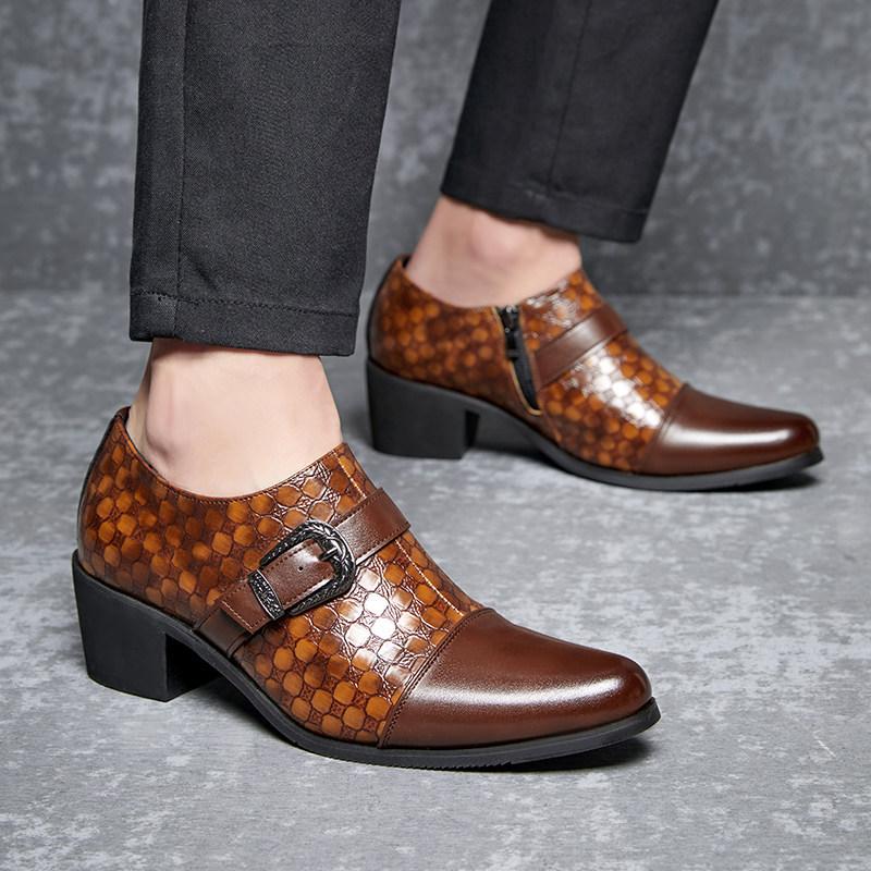 Leather shoes new autumn buckle business retro style foot cuban shoes large size high heel dress casual shoes