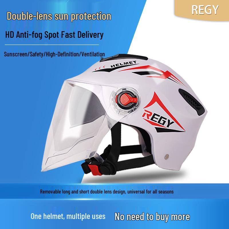 Dual-Lens Electric Vehicle Helmet for All Seasons - Unisex