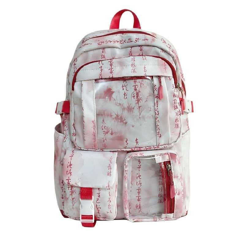 

Chinese Style Ink Wash Patterns Backpack Large Capacity Girls Boys Nylon Breathable School Bag For Middle School розовый