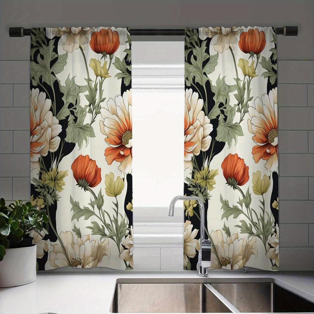 Charmantes Vintage Sonnenblumenmuster Vorhangset Elegant 2 Café-Vorhänge Europäisches Geschirrdesign Für Küche Bauernhaus Wohnzimmer