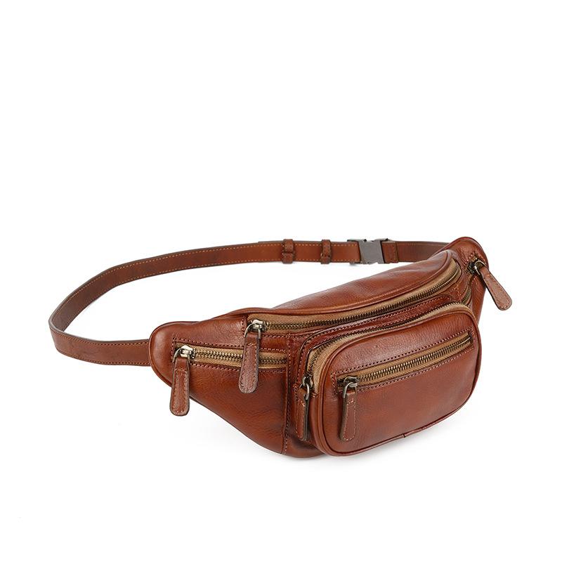 Men's Chest Bag, Crossbody Bag, Trendy Brand Waist Bag, Retro Top Layer Cowhide Motorcycle, Outdoor Motorcycle Riding, Small Size for Women