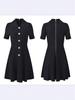 2026 European & American Coco-Inspired Knit Dress: Short Sleeve, A-Line Skirt, French Lapel
