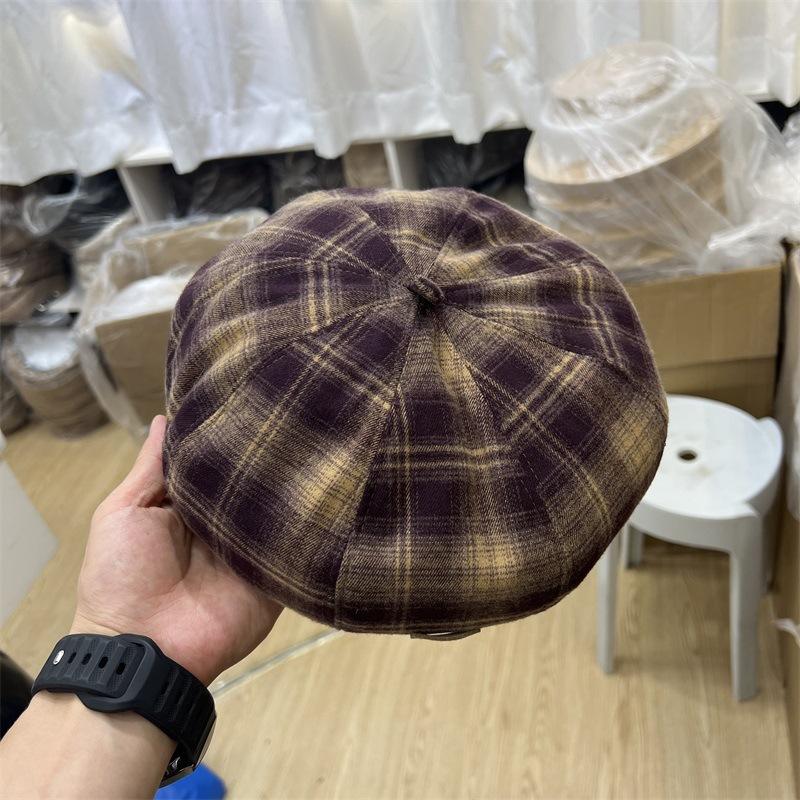 

Маленький кожаный берет в стандартную клетку, повседневный, милый, литературный, женственный, модный, с анисом и тыквой M（56-58cm） темно-фиолетового