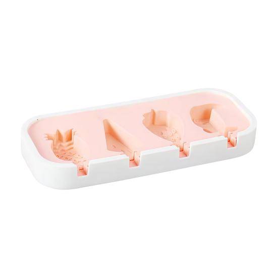 Ice Cream Mold with Anti-Spill Dust-Proof Cover Food-Grade Silicone 4 Compartments Reusable Popsicle Maker for Kids Jelly Mousse Homemade Treats