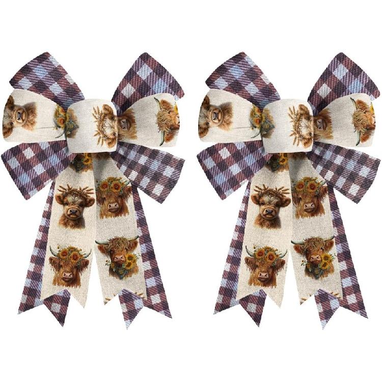 Fall Bows - Thanksgiving, Autumn Leaves, Buffalo Plaid & Burlap, White, Black, Orange - Front Door, Indoor/Outdoor Wall Decor - 10 Pack