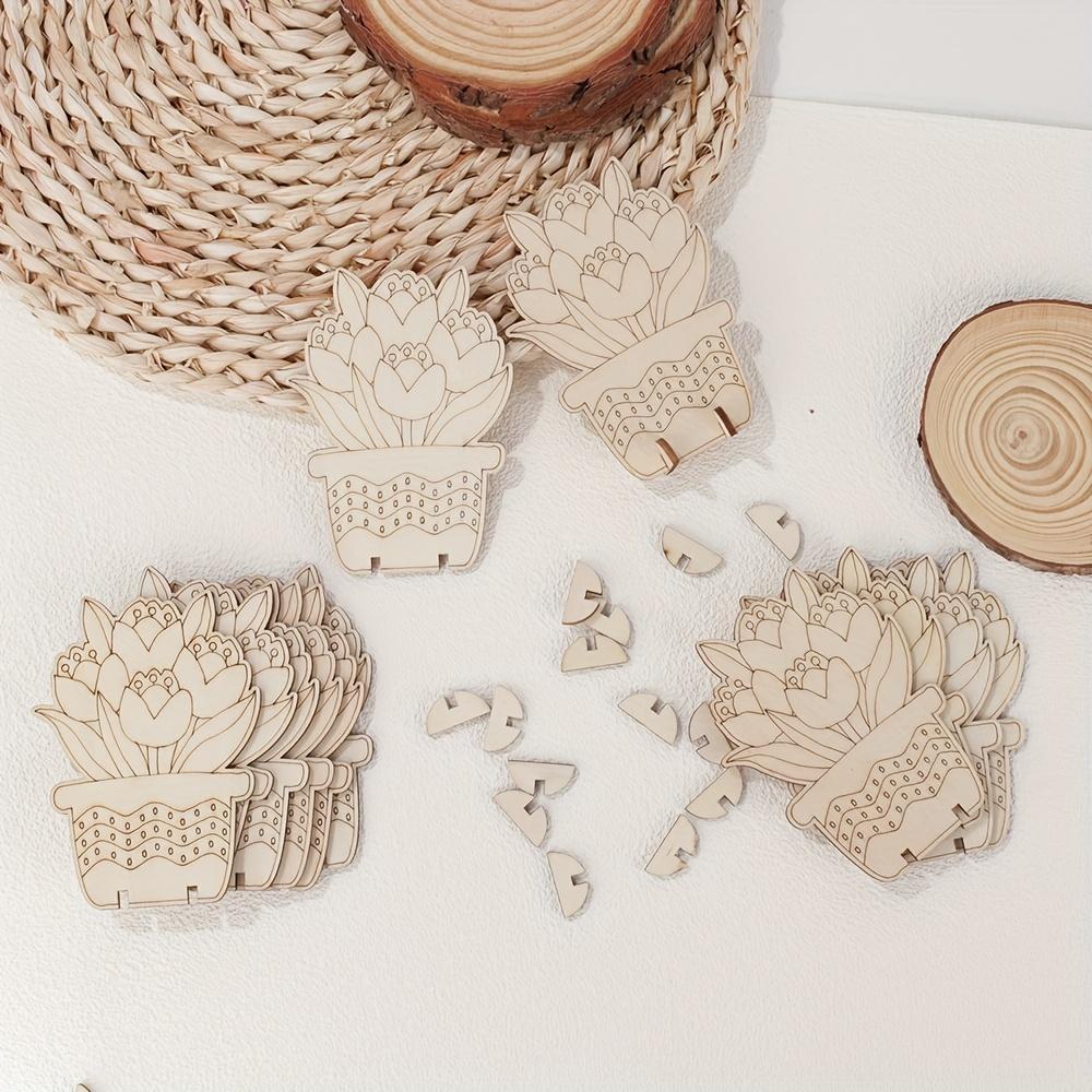 10pcs Unfinished Wooden Flower Crafts - Vintage Floral DIY Craft Kits for Weddings, Festival Decor - Artificial Wood Decorations