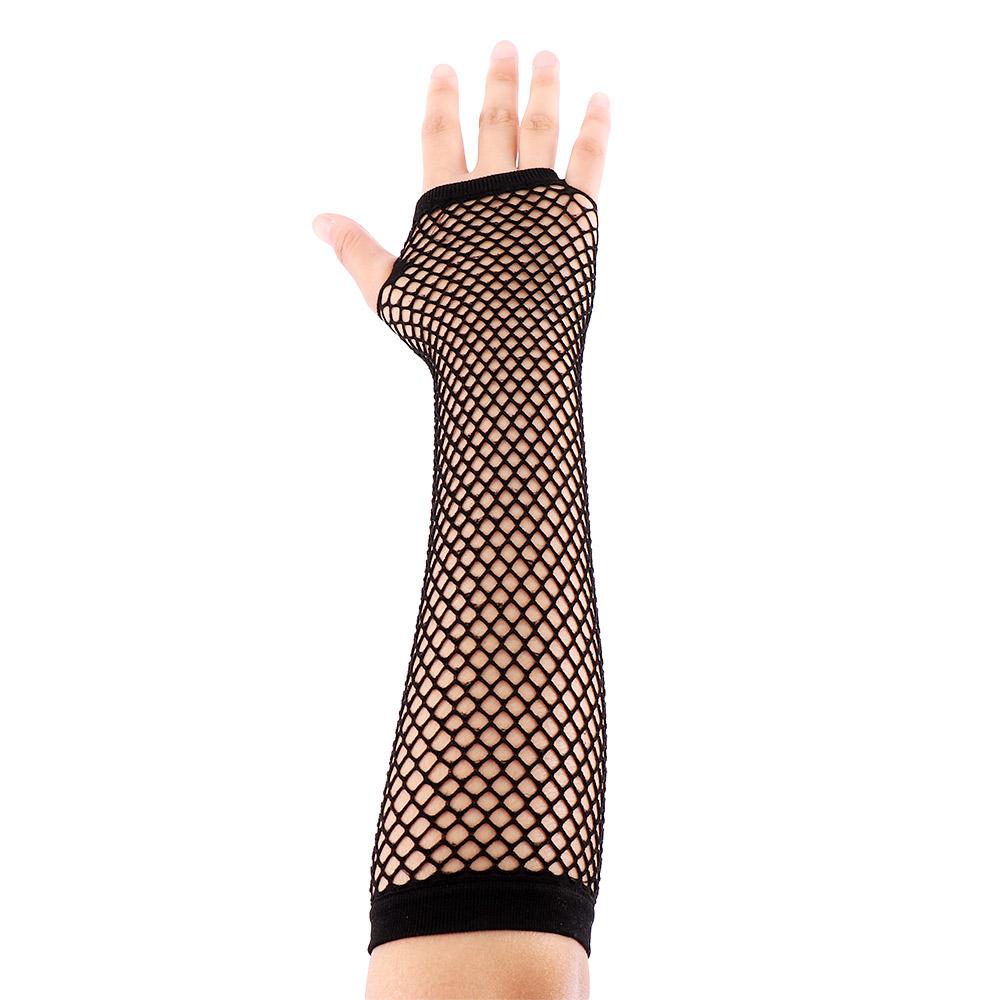 

Womens Delicate Punk Dance Gothic Party Black Neon Arm Fancy Fingerless Fishnet Long Gloves