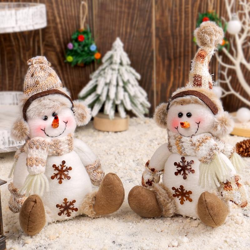 Polygonal Knit Snowman Plush with Rudolphs Hat Festival Christmas Decoration Soft Fabric Gnomes Figure
