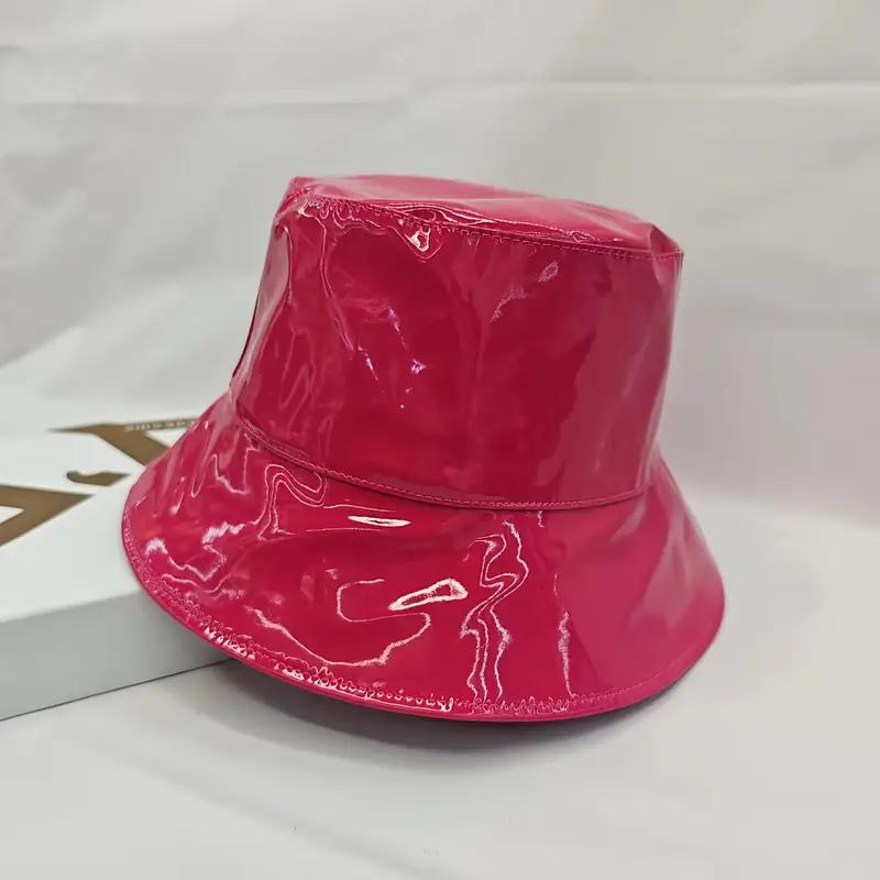 

Women Hiphop Hat PU leather Hat reversible bucket Caps Solid Colors Female Gorros гарячі рожевого кольору