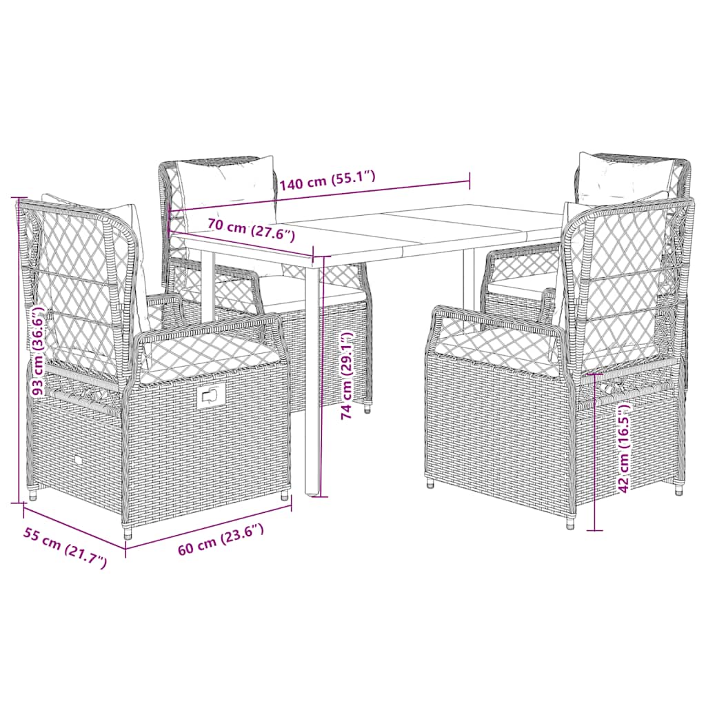 Vidaxl 5-Cz. Garden Furniture Set With Cushions, Black, Poly Rattan