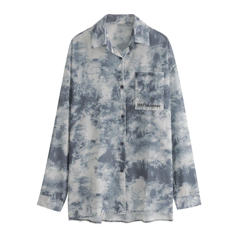 

Женская рубашка с длинным рукавом, свободная рубашка с принтом больших размеров XS синий