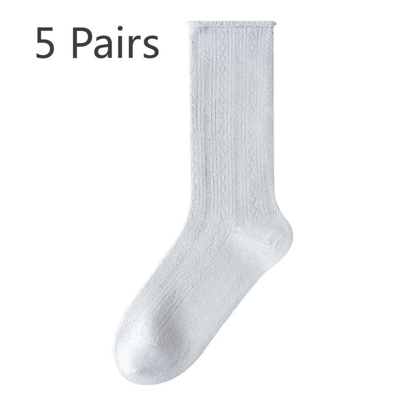 5 Çift Kadın Yazlık İnce Buz İpeği Beyaz 7A Antibakteriyel Kadın Orta Tüp Havlu Çorap