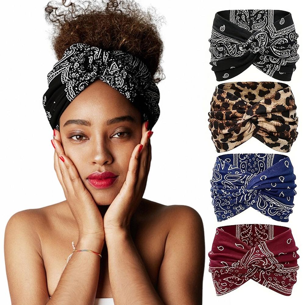 Boho Style Print Hair Band Yoga Headbands Non-slip Wide Elastic Hair Band Knotted Headband Hair Accessories for Women Girls