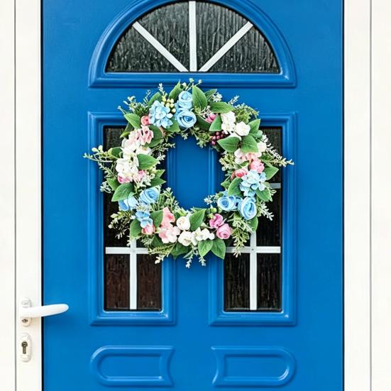 Artificial Flowers Lifelike Simulation Floral Door Hanging Decoration No Watering Maintenance Long-Lasting Spring Freshness Home Wall Decor