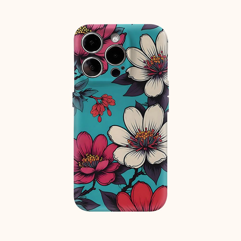 Turquoise Floral Art Print Phone Case for IPhone 17AIR 16E 16 15 14 13 12 11 17 Pro Max Plus Double-layer Back Cover