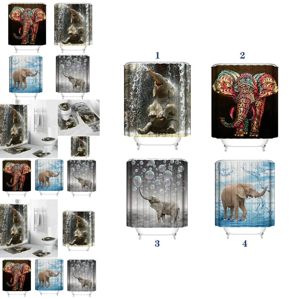 Colorful Elephant Shower Curtain Waterproof Washable Bathroom Decor With 3d Printing And Hooks