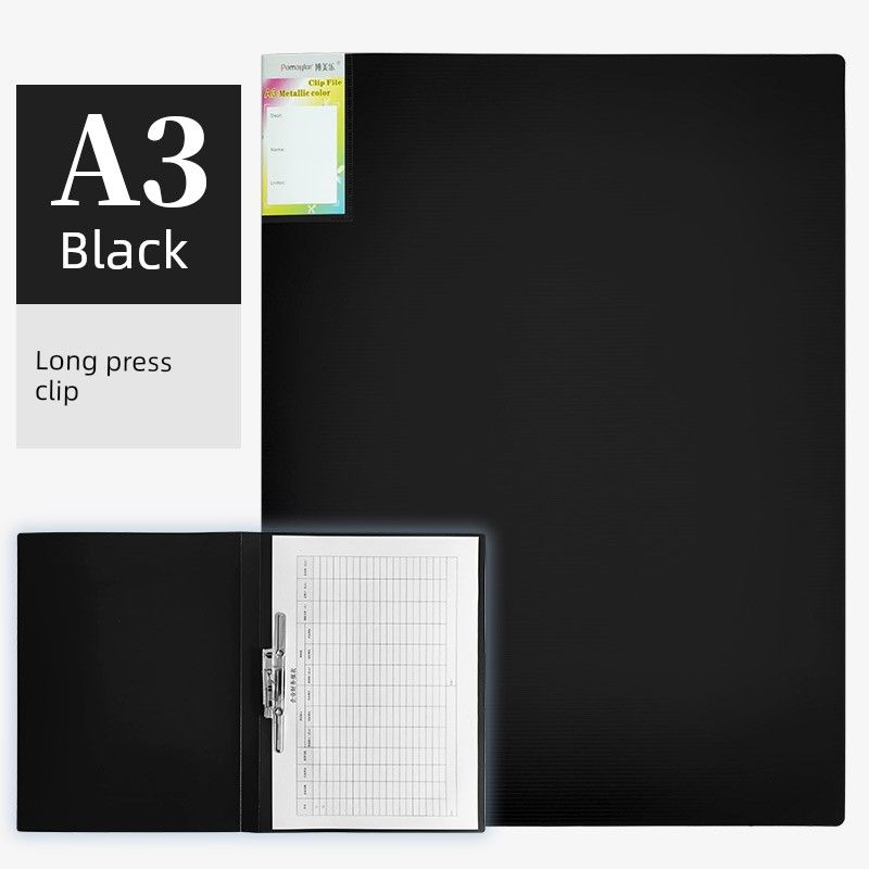 

Clip Strong Metal Clip 8K Folder 8 Open File Clipboard Folder Painting Paper Clip Stationery Procedure DWG Paper Clip Folder File Bag Folder Book Clip A3 Single Clip | P7303 - Black