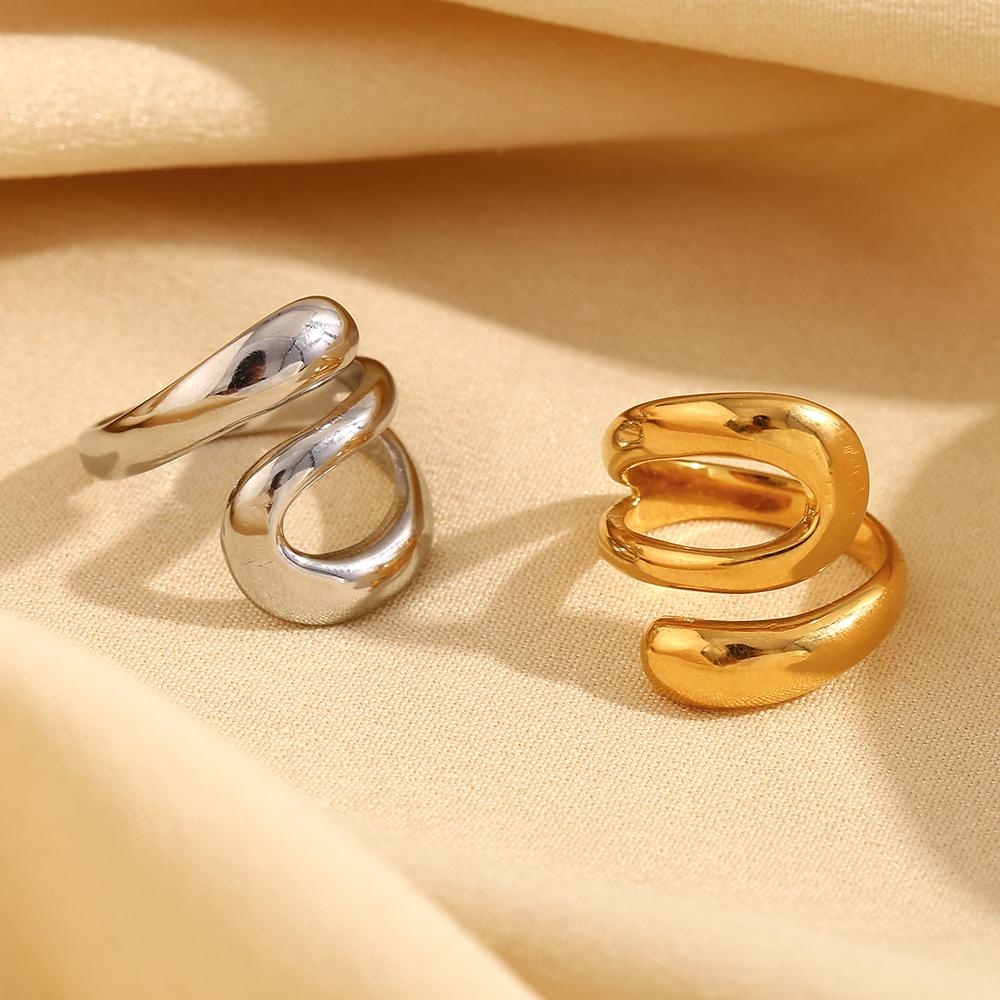 MamacitaSlay Minimalist 18K Gold Plated Stainless Steel Hollow Out Open Ring New Design Waterproof Jewelry Women's Charm Gift