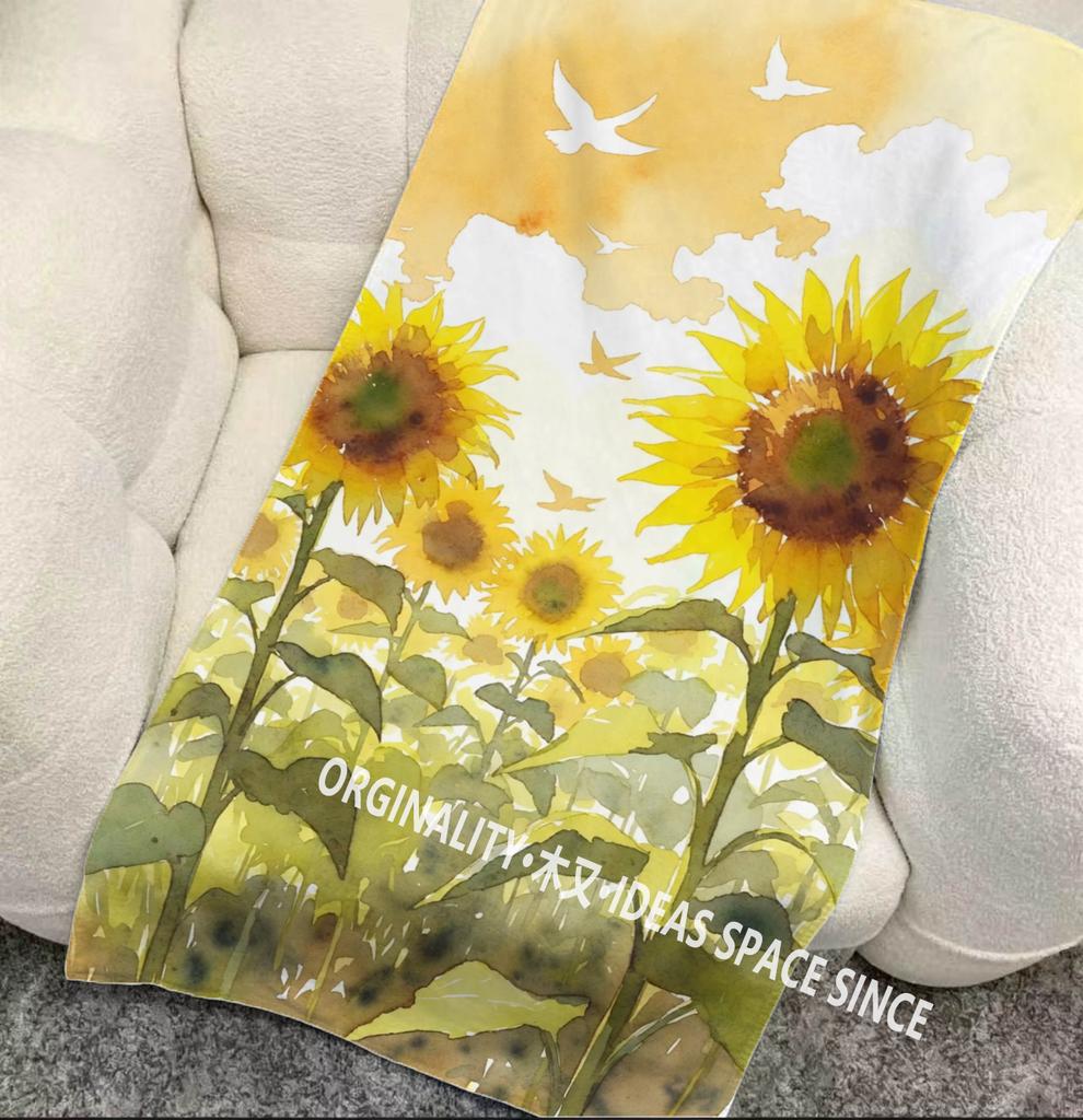 Watercolor Sunflower Beach Towel Patterned Sunscreen And Windproof Suitable For Swimming Pool Camping Travel Blanket