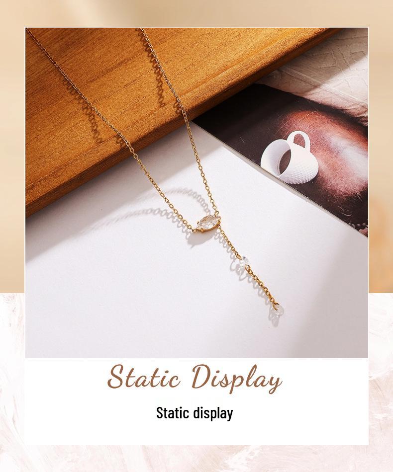 18K Gold Stainless Steel Necklace with Horse Eye Zirconia and Tassel Pendant for Women