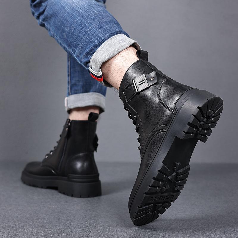 Patent Leather Boots Men's  New Autumn and Winter New Fashion Casual British Style Men's Shoes Genuine Leather High-top Men's Shoes Trend