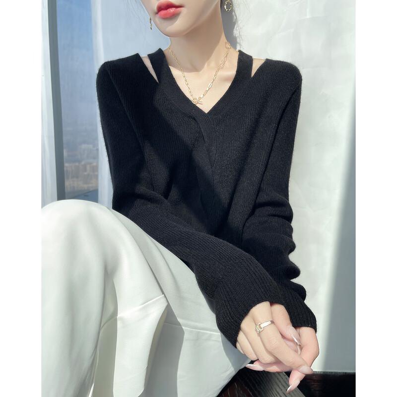 

Women s V-Neck Hollow Twist Knit Sweater S