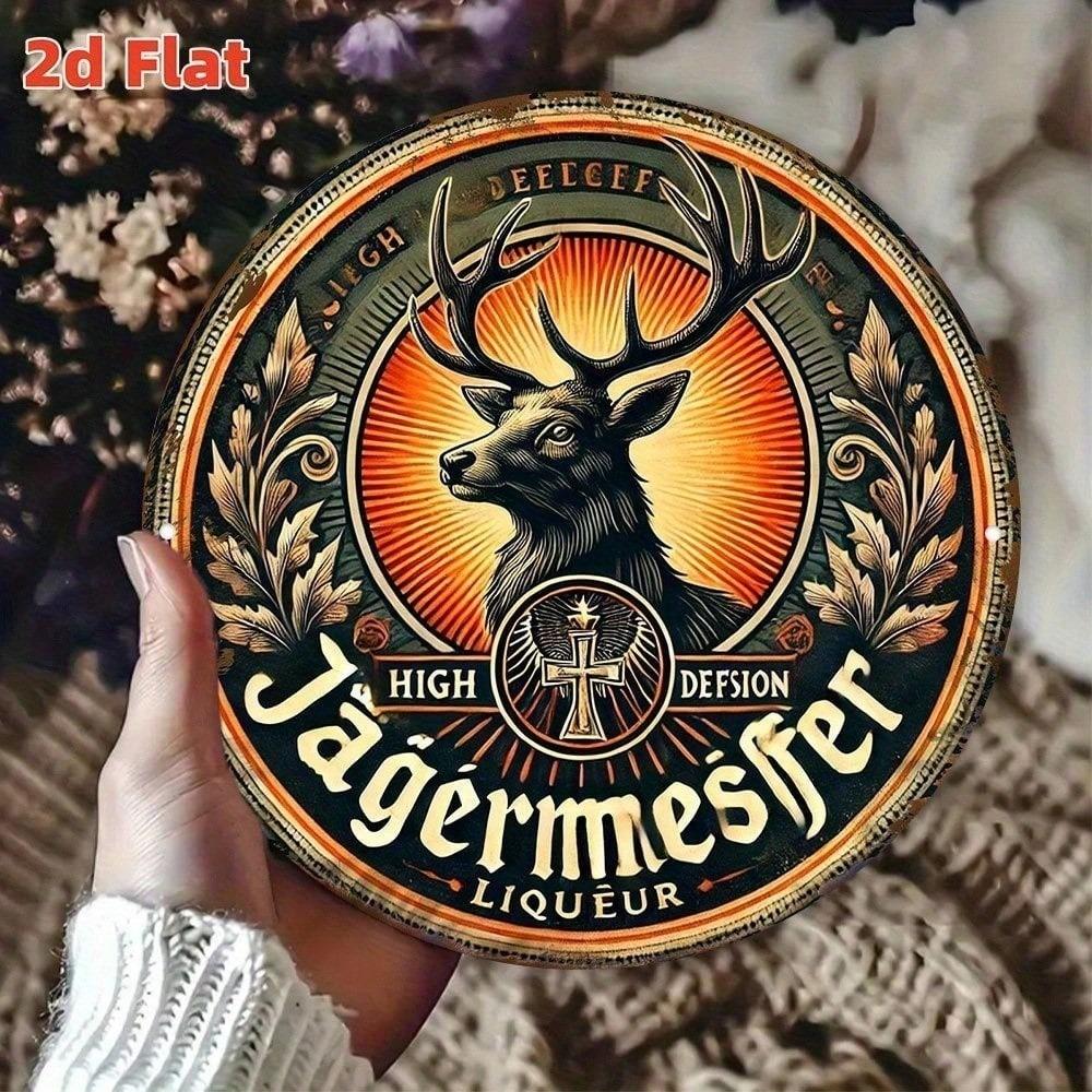 Stag Head Whiskey Bar Tin Sign 8 Inch Round Vintage Pub Man Cave Metal Wall Art Rustic Decor