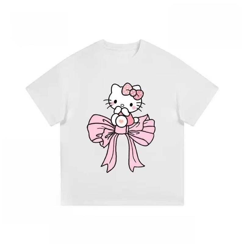 

2026Shortsleeve Printed Women Couple Sanrio Cartoon Style Versatile Comfortable summer Womens loose Tshirt S