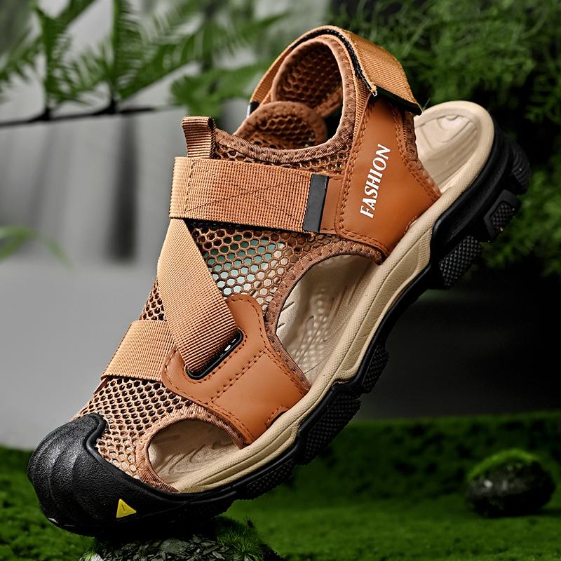 Fashion 2024 Summer New Mens Sandals Mesh Deck Lightweight Beach Sandals Fisherman Shoes for Men Outdoor Wading Quick Drying Mesh Shoes