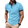 Men's Spring Summer Button Polo Shirt Short Sleeve Color Block T-shirt Fashion Casual Turn-Down Collar Top