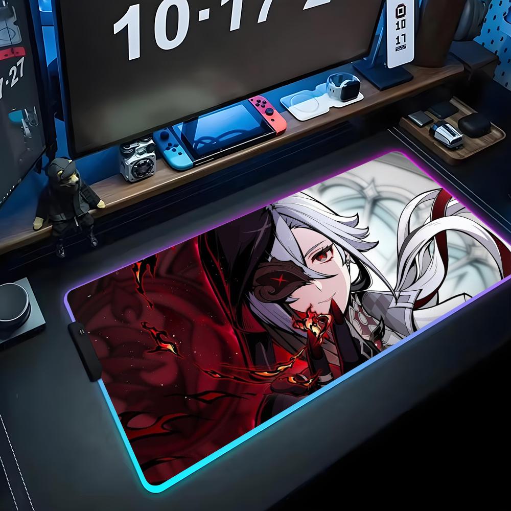 

arlecchino genshin Коврик для мыши RGB Игровой коврик для мыши Большой светодиодный коврик Настольный коврик для ПК Светящийся коврик для мыши Большие коврики для клавиатуры Настольный ковер С RGB600x300x3mm