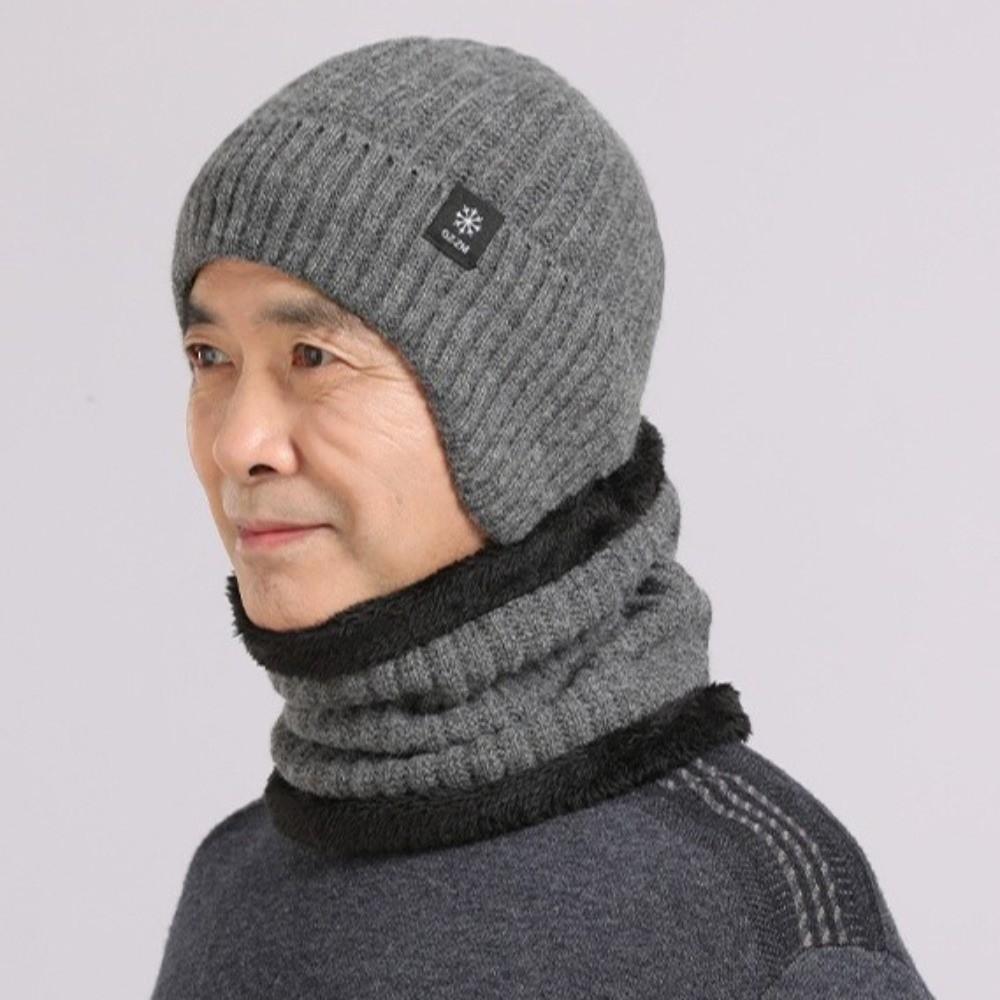 Thick Hat Scarf Set Plush Ear Protection Hat Simple Knitted Beanie Hat  Riding