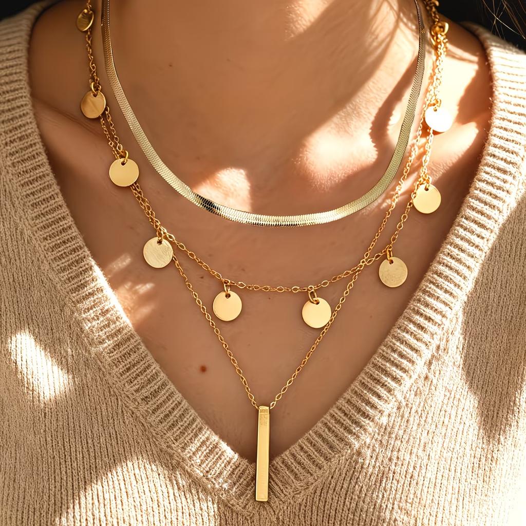 6pcs/3pcs Vintage Elegant Fashion Multi-Element Portrait Coin Cross Lock OT Buckle Pendant Hollow Chain Layered Necklace Set New