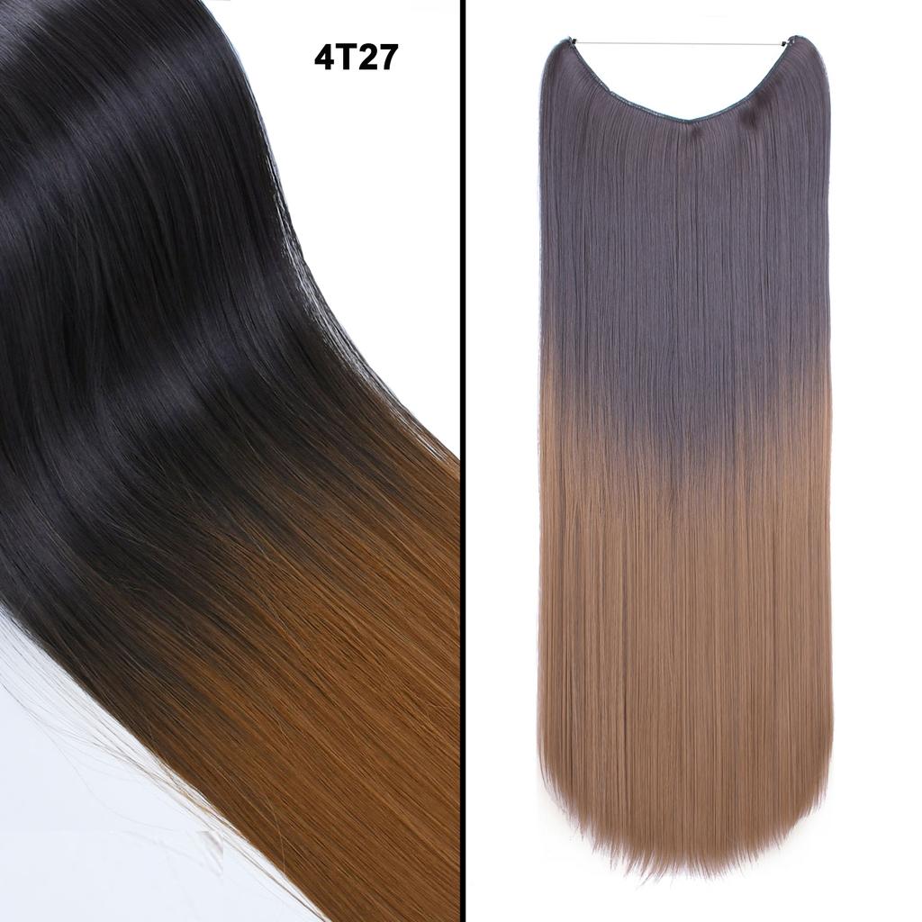 One Piece No Clips Hairpieces Ombre Color Elasticity Invisible Wire Fish Line Wavy Synthetic Hair Extension