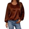 Women Casual Blouse Solid Color Round Neck Long Sleeve Loose Fit Tops for Work Party Date Wear