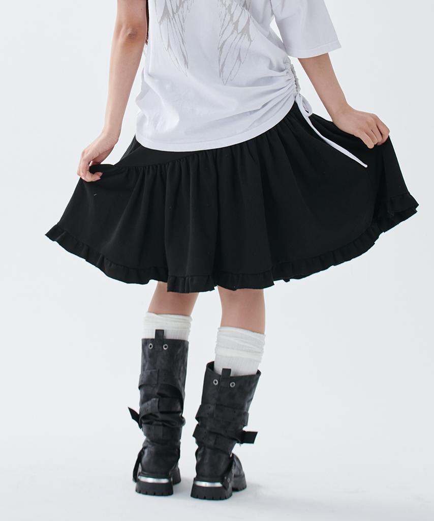 Escape From [Escf X Hot Today] Pocket Point Frill Midi Skirt Black