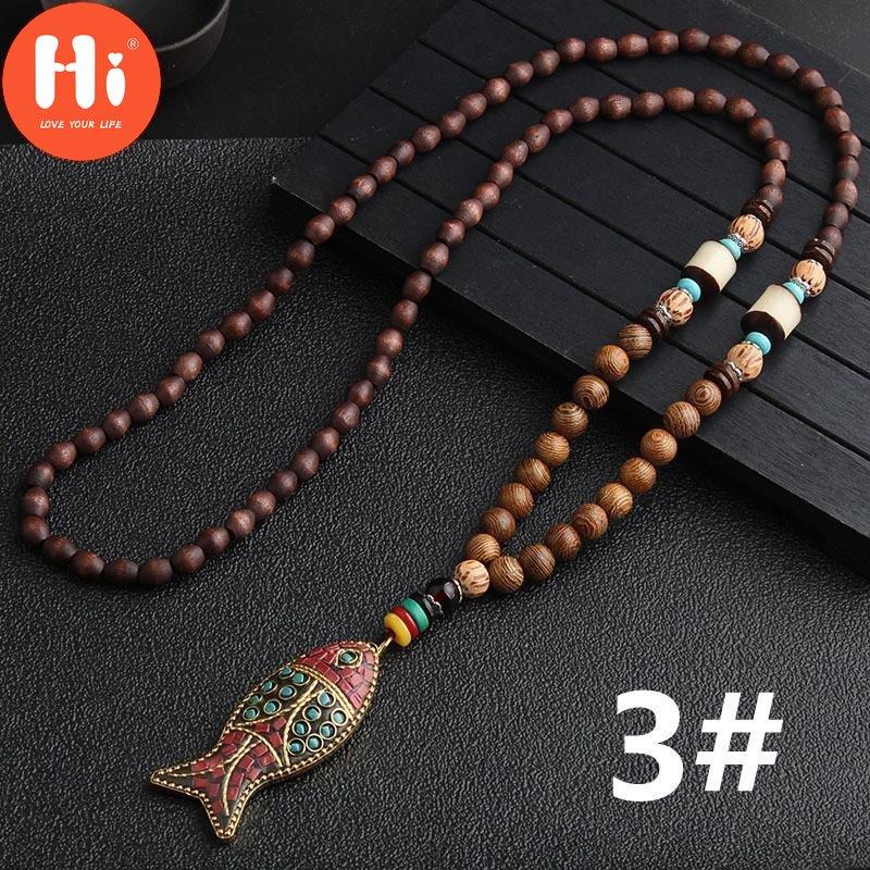 Hi Vintage Charming 12 Styles Mala Tibet Buddhist Long Mantra Wood Beads Sweater Chain Pendant Necklace