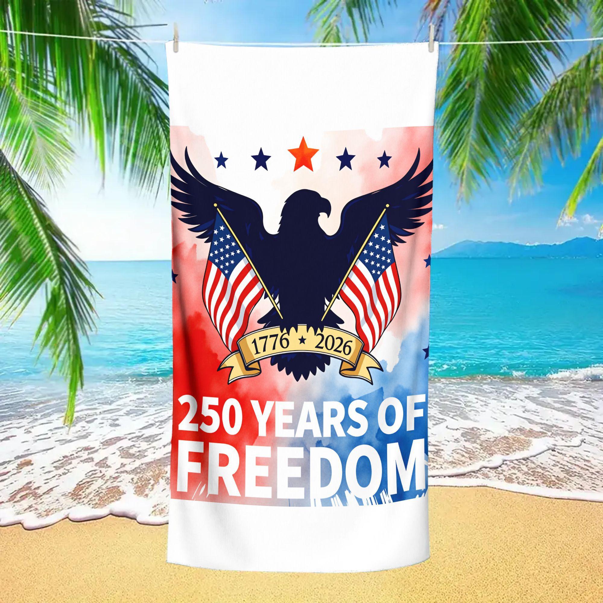 

250Th Freedom Eagle Beach Towel Single Sided Print Quick Dry Microfiber Beach Towel Pool Beach Swim Patriotic Commemorative Gift W40*H60(CM)