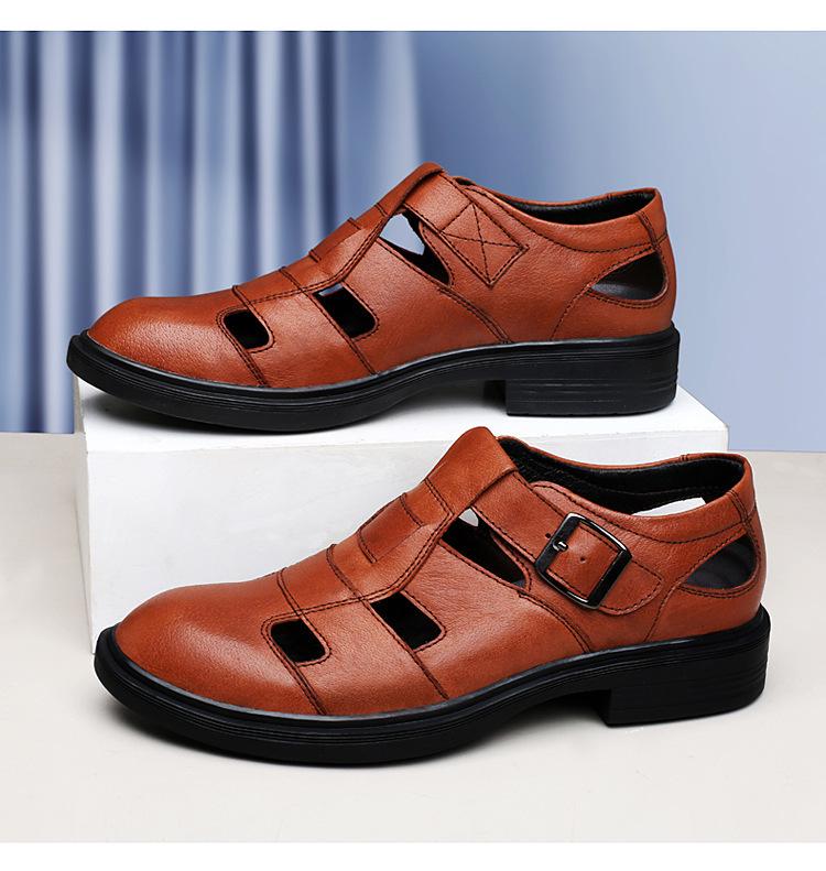 Men's Breathable Perforated Leather Sandals - Business Casual Thick Sole