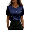 Women's O Neck Short Sleeve Satin Top Loose Fit Elegant Blouse Pearl Beaded Casual Shirt