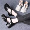 Baotou Sandals Women's Summer New Round Head Shallow Mouth One-word Buckle Thick Heel Thick Sole Not Tired Feet Hollow Mary Jane Leather Shoes