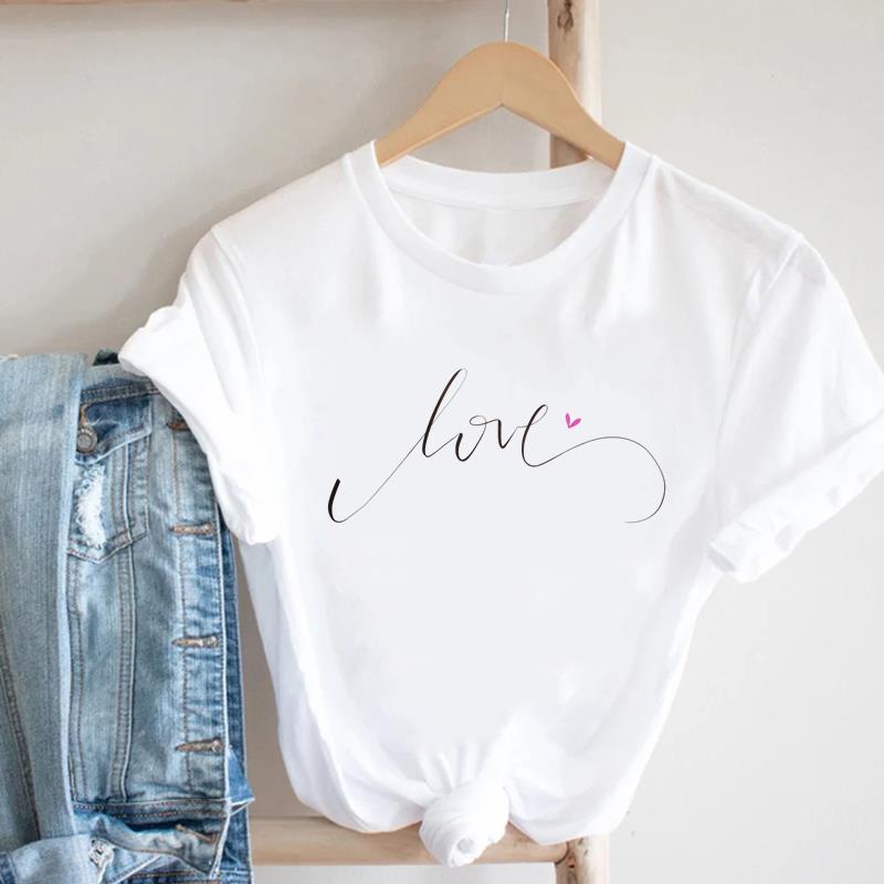 (Asian Size) letter love cute 90s Lady Female Top Printed Women Tee Clothing Casual T Shirt Fashion Graphic Short Sleeve T-shirts