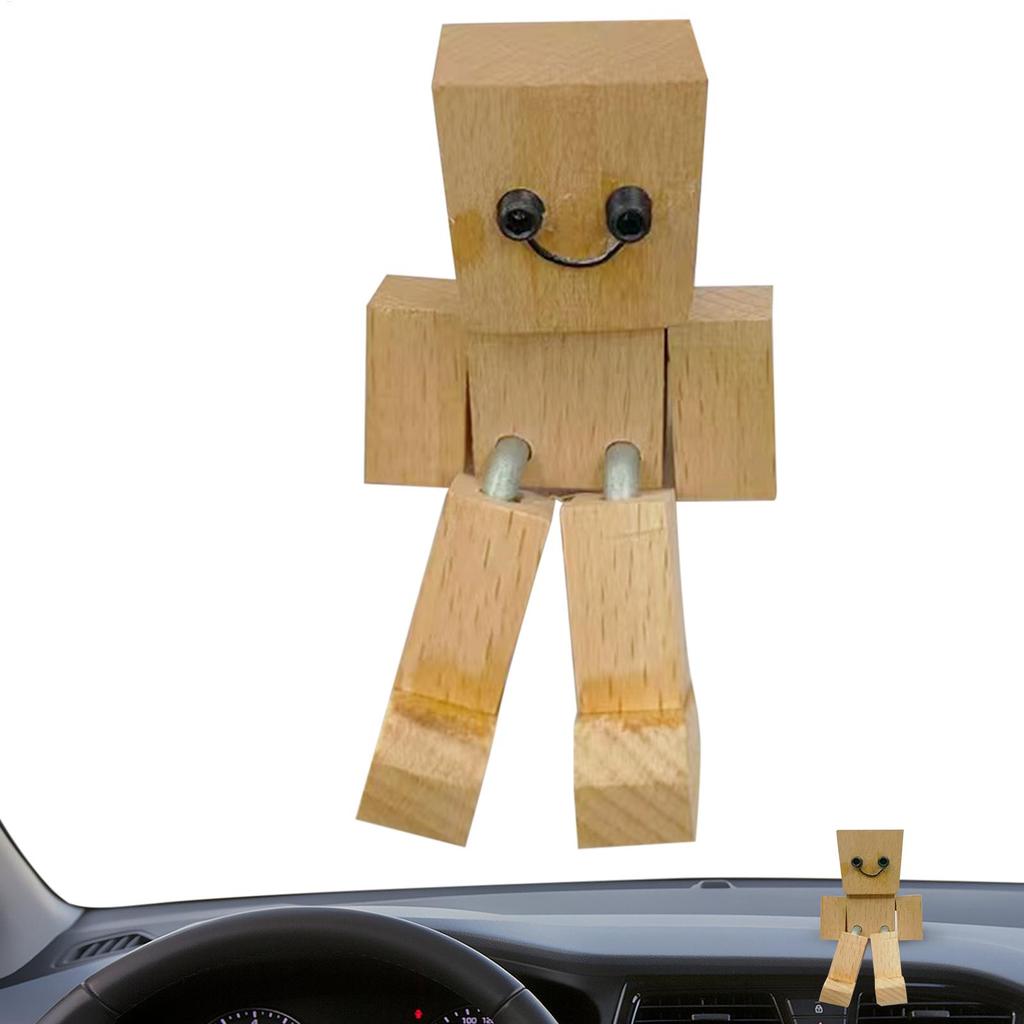 1PC Shaking Wooden Man Figurine With Strong Magnetic Base Cute Car Interior Wood Ornaments Funny Wood Desktop Decor