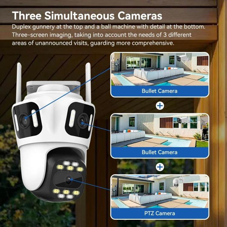 4K Wireless Outdoor PTZ Security Camera with 8X Zoom, Audio, and Triple Lens