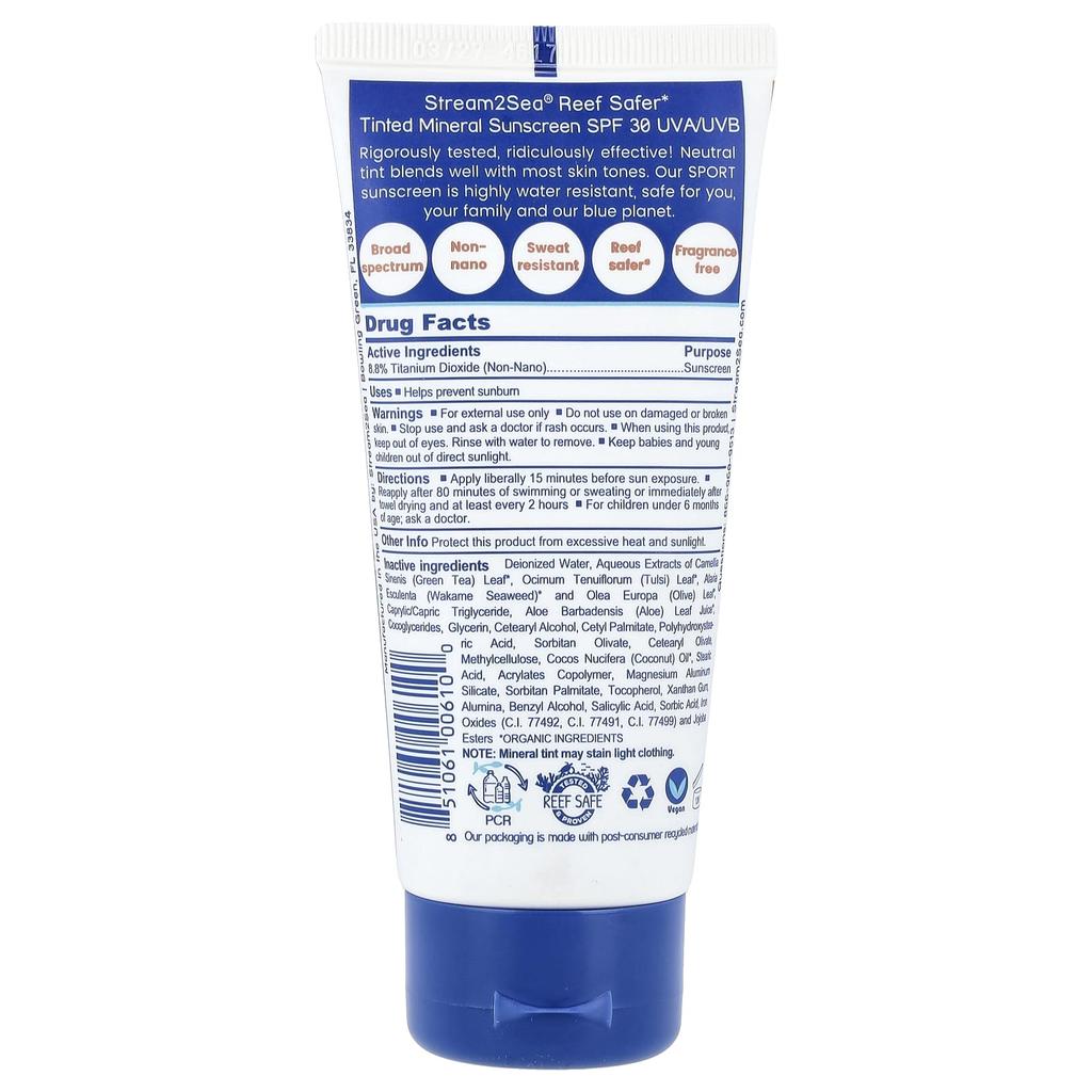 Stream2Sea, Water Sports Sunscreen, Tinted, Spf 30, Neutral, 90Ml (3Fl Oz)