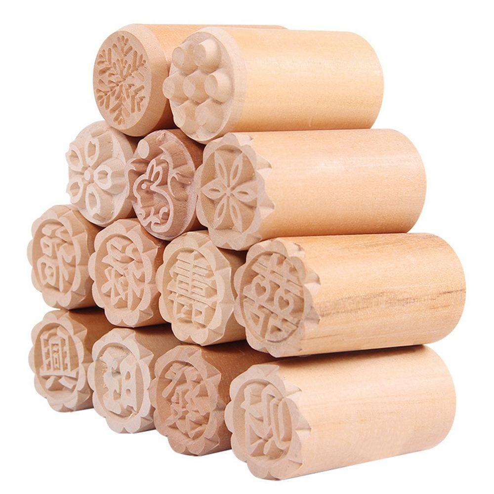 Wood Flower Shaped Hand Pressure DIY Traditional Chinese Pastry Tools Cookie Moulds Dessert Seal Stamp Bakeware Moon Cake Mold