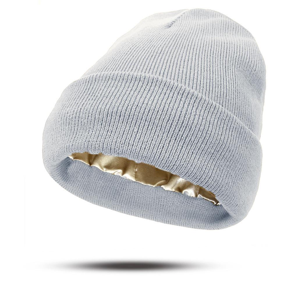 European & American Satin Brocade Winter Hat: Women's Warm Knitted Hair Protection, Acrylic Wool Blend.